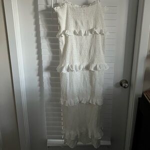 Rebdolls Layered Ruffled Midi Bodycon Dress- White